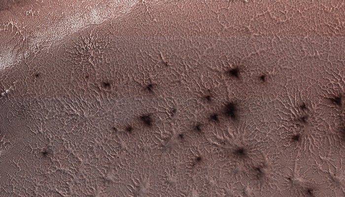 An undated image of the black Martain spiders on Mars. – NASA