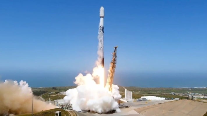 An undated image of SpaceX Falcon 9 launching the two satellites. — SpaceX