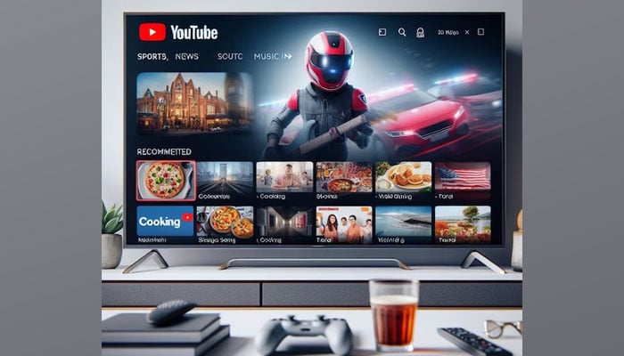 An undated image of YouTube playing on a TV screen. — Freepik