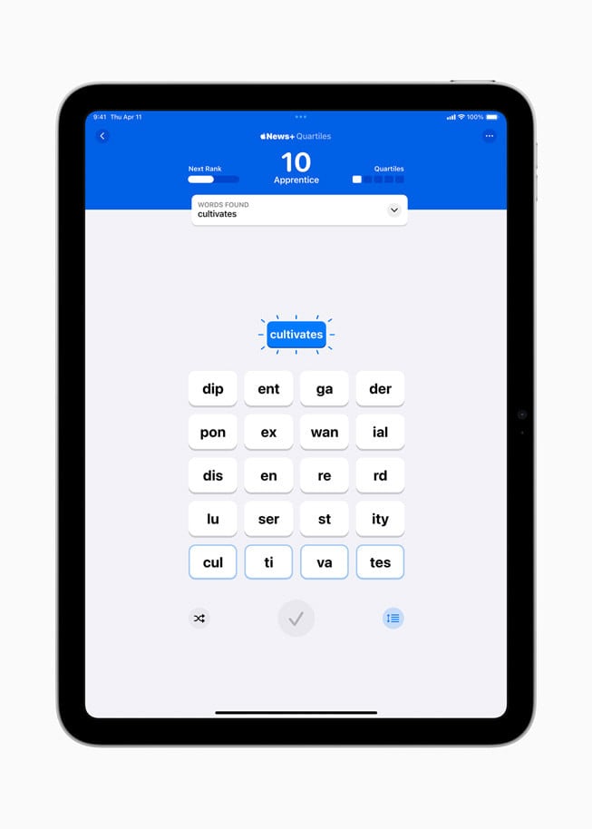 An undated image of Quartile puzzle game. — Apple