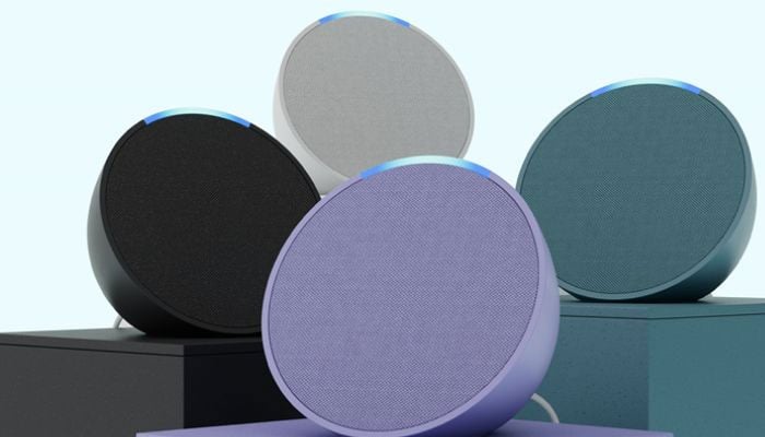 An undated image of four Echo Pops in different colours. —Amazon