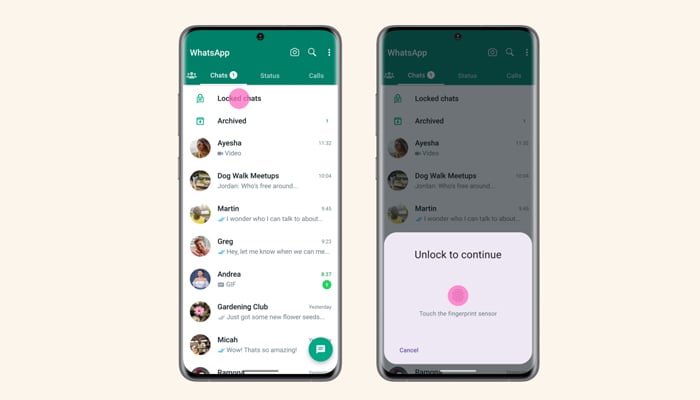 An undated image showing locked chats option. — WhatsApp Blog