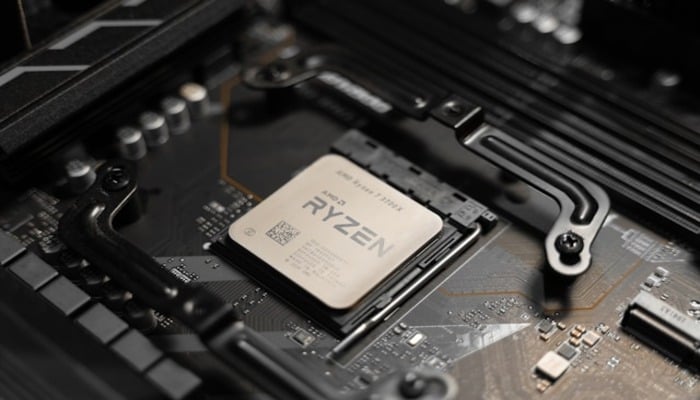 An undated image of a Ryzen chip integrated into a CPU. —