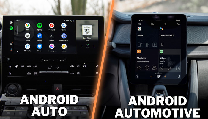 An undated image of Android Auto vs Android Automotive. — Autoevolution