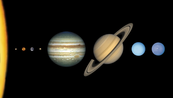 An undated image showing parade of planets. — Britannica