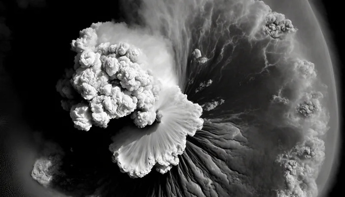 An undated image of water vapour thrown into the atmosphere by the eruption of Hunga Tonga-Hunga Haapai. — NASA