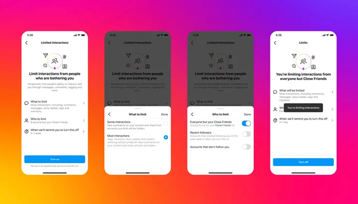 An undated image showing Limit interaction feature interface on Instagram app. — Instagram