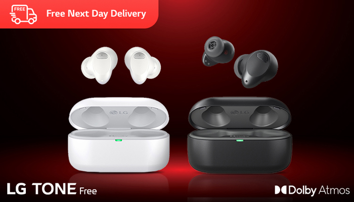 An undated image of LG Tone Free T80 earbuds. — LG