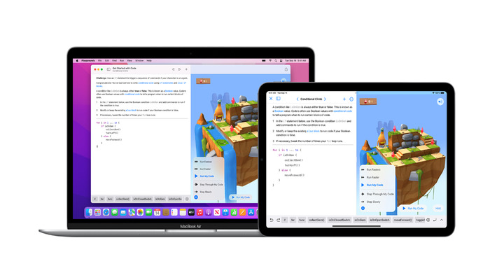 An undated image of Swift Playground features. — Apple