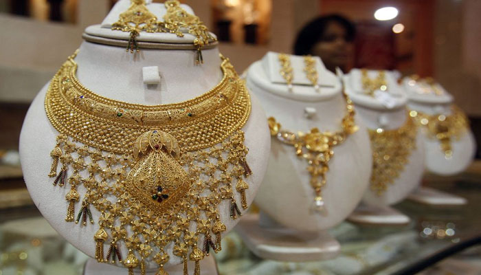 An undated image of gold jewellery displayed at a store. — Reuters