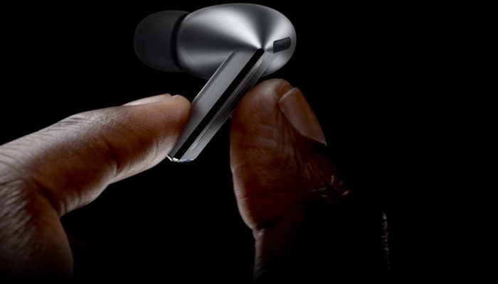 An undated image of Galaxy Buds 3 Pro being held. — Samsung