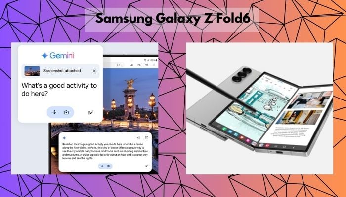 An undated image of the Google Gemini feature and Galaxy Z Fold6. — Samsung/Canva