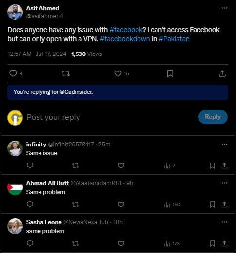 A screengrab of user complaining about Meta platforms outage. — X/@asifahmed4