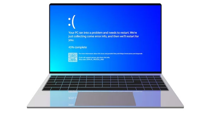 An undated image of a blue screen of death displayed on a Windows laptop. — Freepik