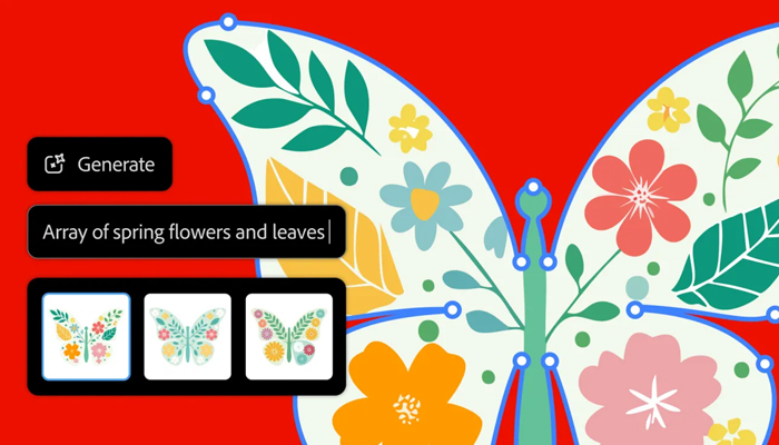 An illustration showing butterfly generated with AI prompts. — Adobe