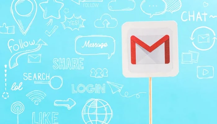 An undated image showing Gmail logo along with social media illustration. — Depositphotos