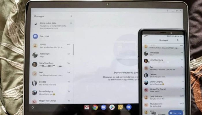 The image shows a Chromebook and an Android phone.—Android headlines
