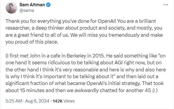 OpenAI Co-founder John Schulman joins rival AI startup Anthropic