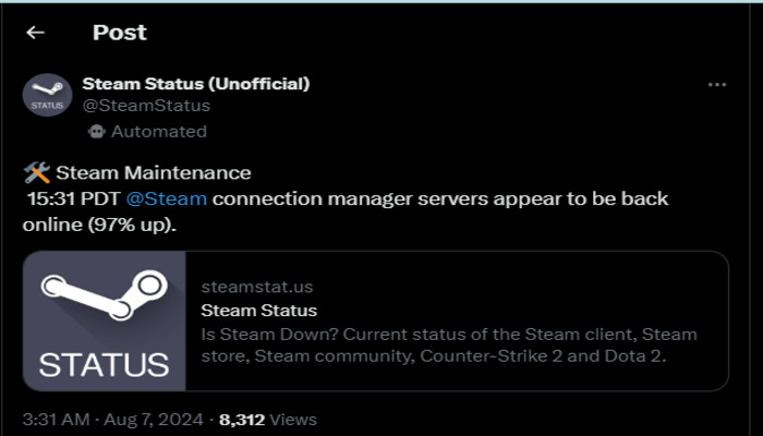 Undated image. — X/@steamstatus