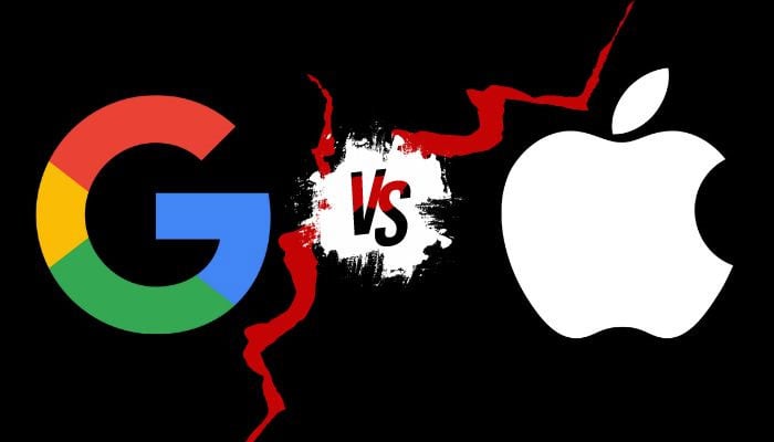 A representational image of the logos of Google (L) and Apple. — Canva