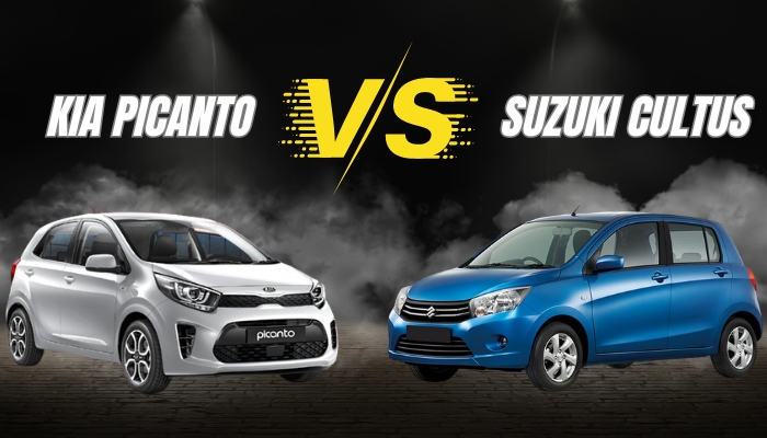 An illustration showing Kia Picanto (left) and Suzuki Cultus (right). — Canva/Kia/Suzuki