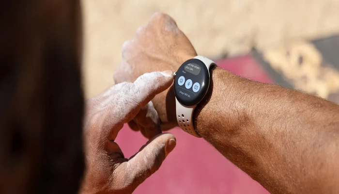 An undated image of a person using Pixel Watch 2. — Google Store