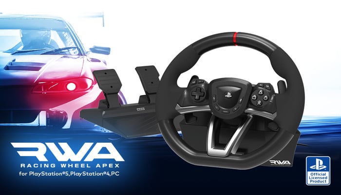 An undated image of Hori Wireless Apex Racing Wheel. — Hori