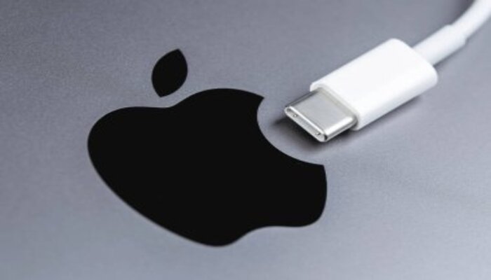 An undated image of USB-C charger along Apple logo. — DepositPhotos