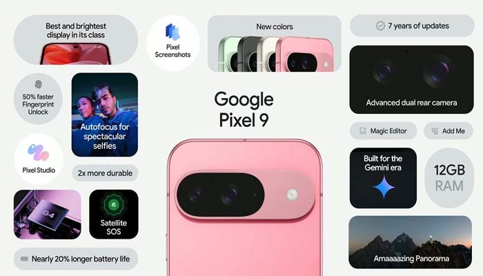 A still image of Pixel 9 with functions of Made by Google event 2024 held on August 13 at Mountain View headquarters in California. — Screengrab via YouTube Made by Google channel