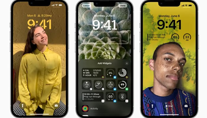 An undated image of showing iPhones Lock screen display. — Apple