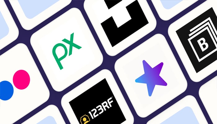 An undated image of various free stock photos sites logos. — Unsplash