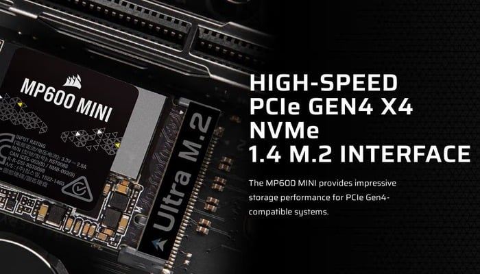 An undated image of Corsair MP600 Mini 1TB SSD for Steam Deck. — corsair