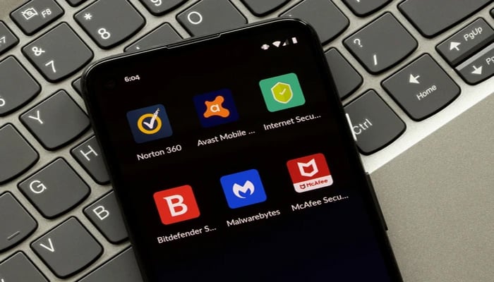 An undated image showing various antivirus apps on a mobile screen. — ShutterStock