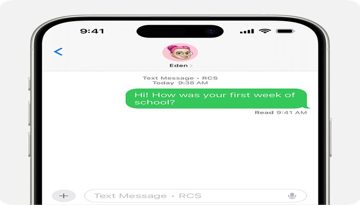 An undated image of RCS messaging on iPhone. — Apple Support