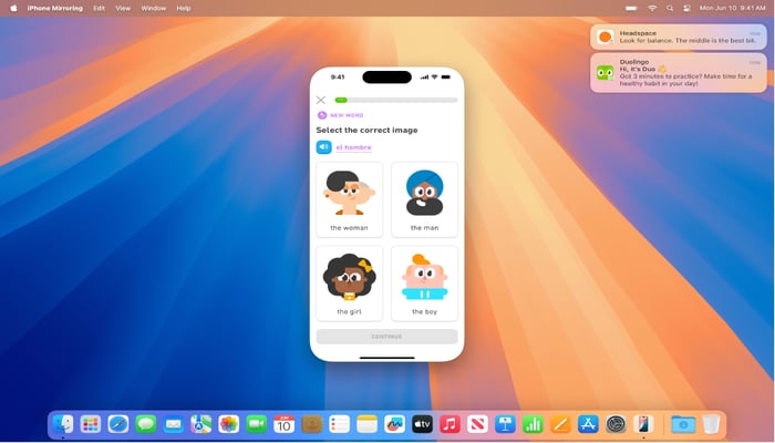 An undated image of iPhone Mirroring on macOS Sequoia interface. — Apple