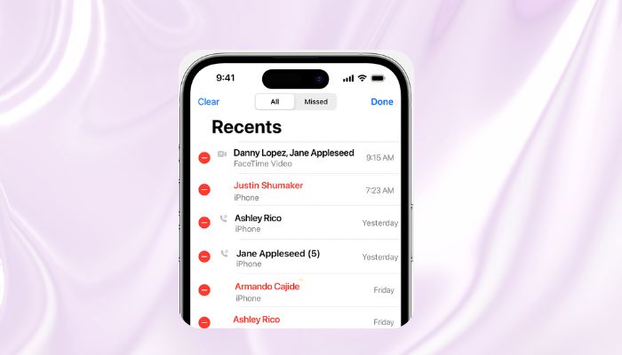 An undated image of iPhones call log app. — Apple Support