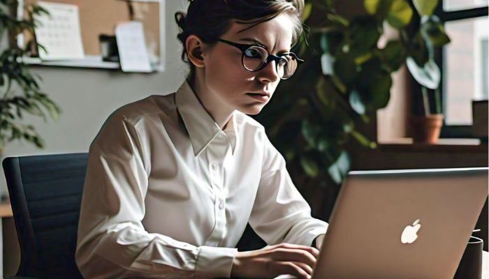 An AI-generated image of a person using an Apple laptop. — Meta