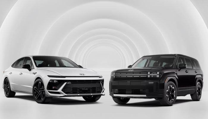 An undated image of Hyundai SONATA (left) and SANTA FE (right). — Hyundai/Canva