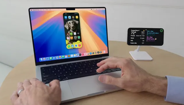 An undated image showing iPhone Mirroring on a Mac. — Apple