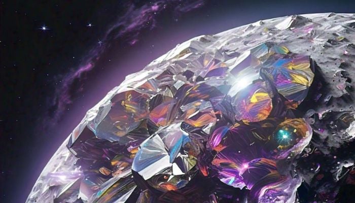 An AI-generated image of a diamond planet in space. ╖ Meta