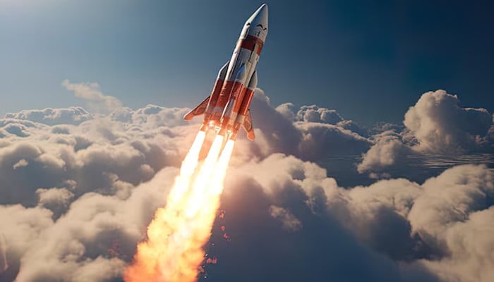 An AI generated image of a rocket flying through space. — Freepik
