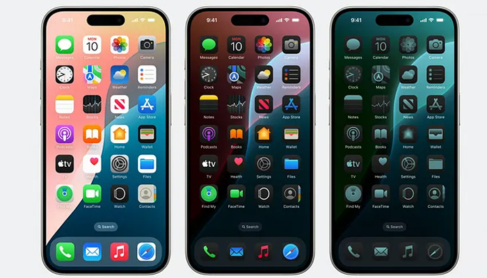 An undated image showing various theme modes on iPhone. — Apple