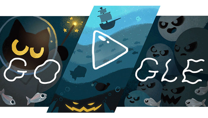 An undated image of Magic Cat Academy Halloween Doodle game. — Google