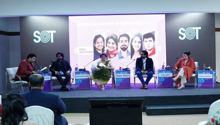 An image of panelists at a session titled Memes as a means of communication at Beach Luxury Hotel Karachi on November 2, 2024. — Photo by author