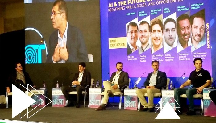 An image of panelists at a session titled AI and the future of work at Beach Luxury Hotel Karachi on November 2, 2024. — Photo by author