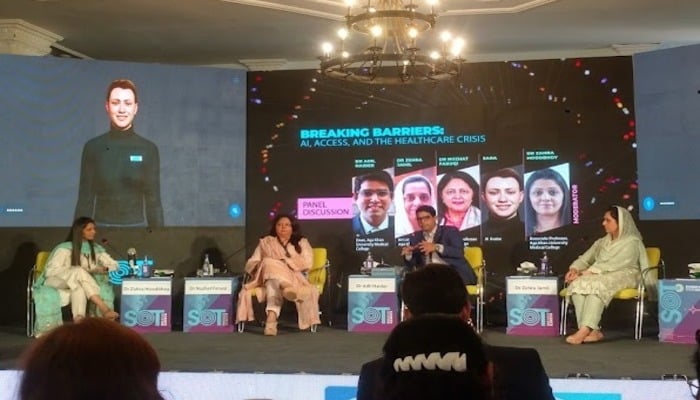 An image taken at a panel discussion titled Breaking Barriers: AI, Access, and the Healthcare Crisis held at Beach Luxury Hotel in Karachi on November 3, 2024. — Photo by author