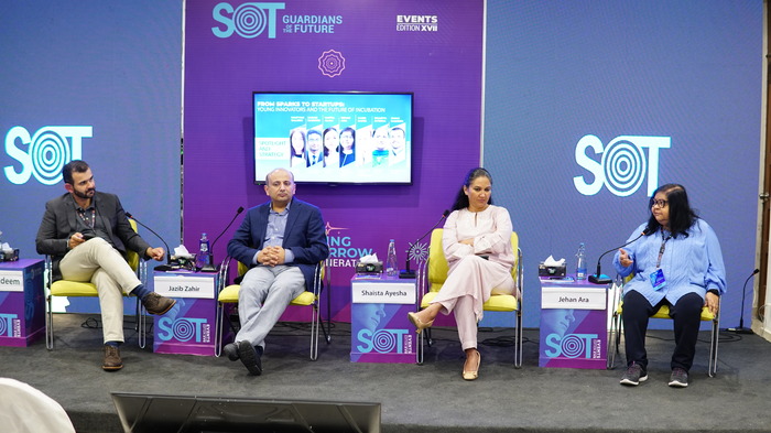 An image of panellists at a session titled From sparks to startups: Young innovators and the future of incubation at Beach Luxury Hotel Karachi on November 3, 2024. — Supplied