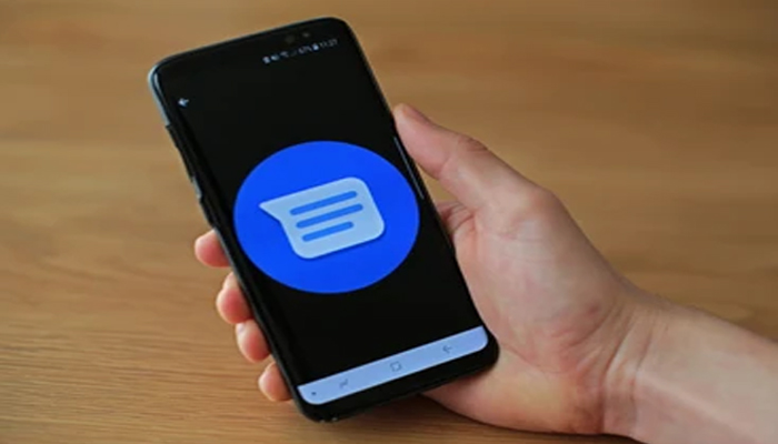 An undated image showing Google Messages logo on a smartphone. — ShutterStock