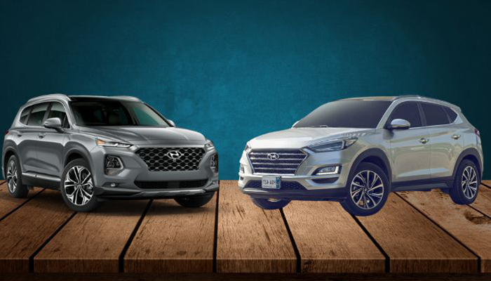An undated image of Hyundai Santa Fe (left) and Tucson (right). — Hyundai/Canva