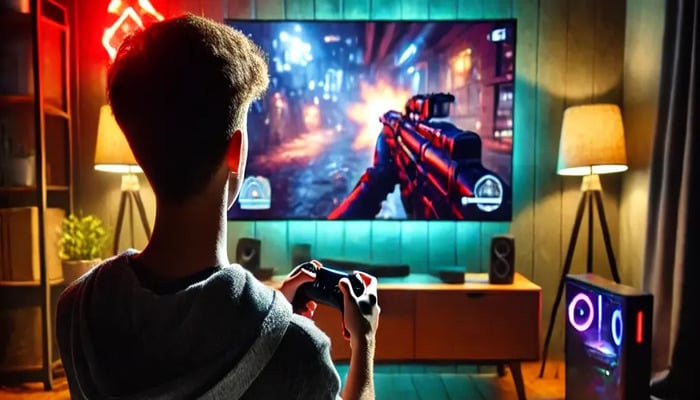 An AI-generated image of a person playing a video game. — DALL-E 2024